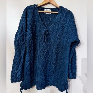 Vintage Chunky Cable Turquoise Yarnworks Handknit Sweater